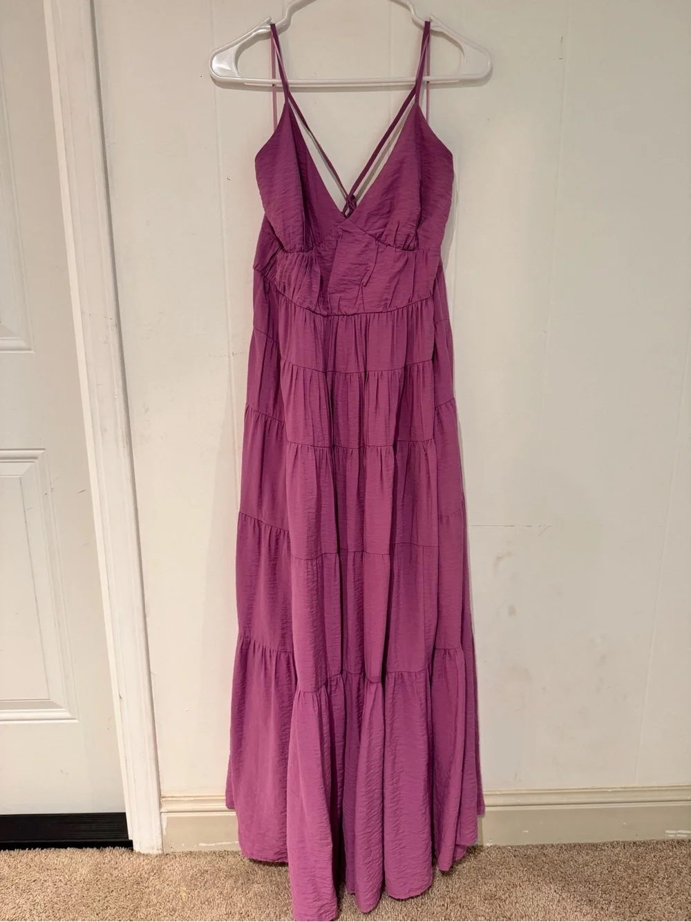 Women's Magenta Lavender Purple Tiered Maxi Dress with Spaghetti Straps